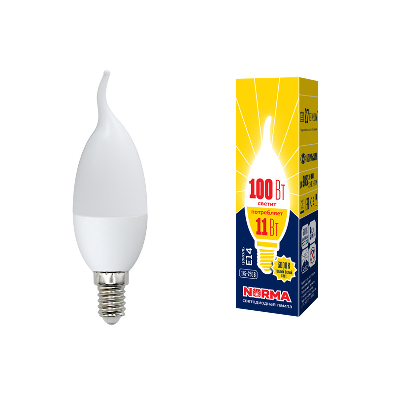 Лампа светодиодная  Norma LED-CW37-11W/WW/E14/FR/NR 3000K свеча на .