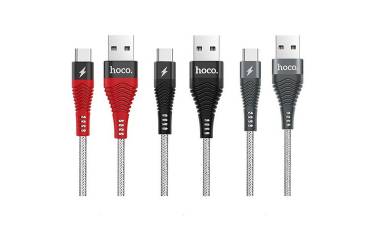 Кабель USB Hoco U32 Unswerving steel braided Type-C Charging Cable Black&Red