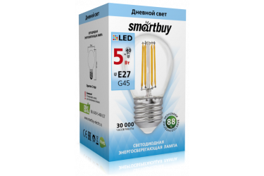Светодиодная (LED) Лампа FIL (прозрачная) Smartbuy-G45-5W/4000/E27