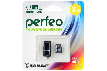 MicroSDHC флэш-накопитель 32GB Class 10 Perfeo + USB microSD Reader