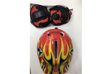 Комплект защиты - шлем + наколенники + перчатки (Красный огонь)