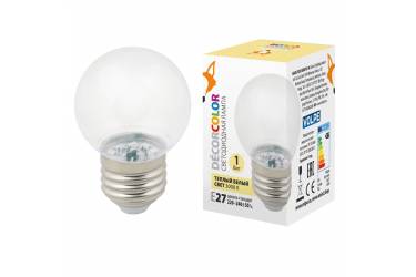 Лампа светодиодная Volpe COLOR LED-G45-1W/3000K/E27/CL/С шар теплый прозр 