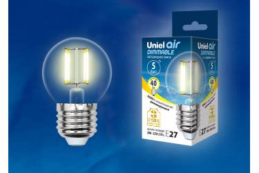 Светодиодная (LED) Лампа FIL (прозр. - ДИММЕР) Uniel LED-G45-5W/WW/E27/CL/DIM Air шар