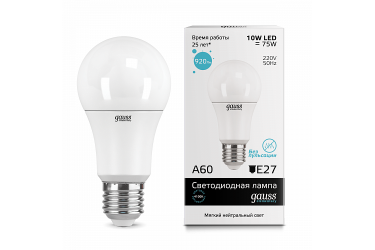 Лампа светодиодная GAUSS _A60_10W/4100K_E27 _Стандарт