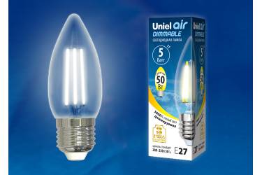 Светодиодная (LED) Лампа FIL (прозр. - ДИММЕР) Uniel LED-C35-5W/WW/E27/CL/DIM GLA01TR картон