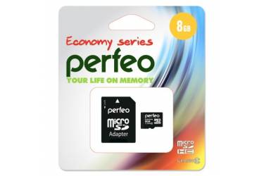 MicroSDHC флэш-накопитель 8GB Class 10 Perfeo Economy Series + adapter