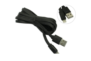 Кабель USB Smartbuy Apple 8 pin плоский, резин 2.м, до 2А, черный