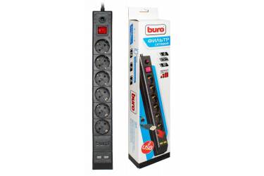 Сетевой фильтр Buro BU-SP1.8_USB/B 1.8м (6 розеток) черный (коробка)