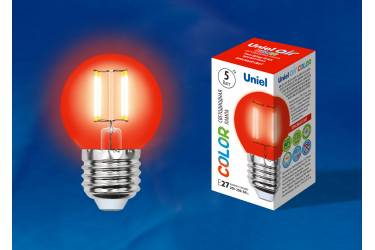 Лампа светодиодная UNIEL COLOR LED-G45-5W/RED/E27 GLA02RD красная