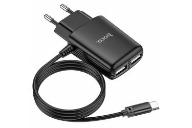 CЗУ Hoco C82A Real Power Dual port cable charger + Type C Black