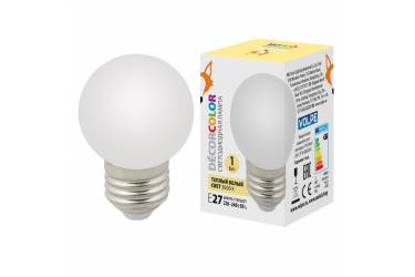Лампа светодиодная Volpe COLOR LED-G45-1W/3000K/E27/FR/С шар теплый бел мат 