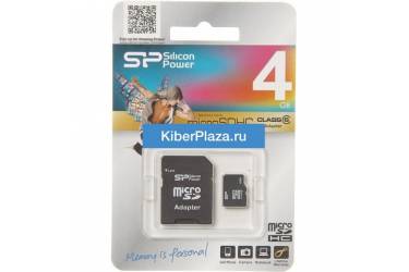 Карта памяти Silicon Power MicroSDHC 4GB Class 6+adapter