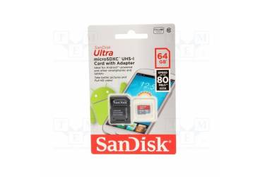 Карта памяти SanDisk MicroSDXC 64GB Class 10 UHS-I Ultra Android (80Mb/s)+adapter