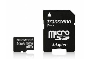 Карта памяти Transcend MicroSDHC 4GB Class 10+adapter