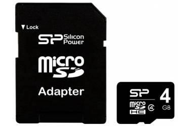 Карта памяти Silicon Power MicroSDHC 4GB Class 4+adapter