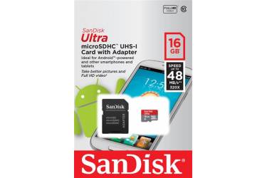 Карта памяти SanDisk MicroSDHC 16GB Class 10 UHS-I Ultra Android (48MB/s) + adapter