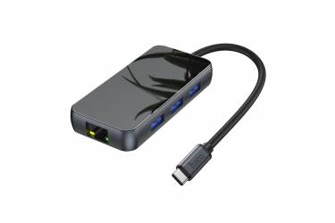 Адаптер Hoco HB16 Easy expand Type-C adapter (Type-C to USB3.0*3+HDMI+PD+RJ45) Metal gray
