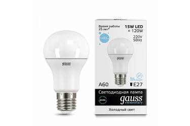 Лампа светодиодная GAUSS _A60_15W/6500K_E27 _Стандарт