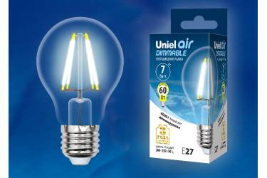 Светодиодная (LED) Лампа FIL (прозр. - ДИММЕР) Uniel LED-A60-7W/NW/E27/CL/DIM GLA01TR картон