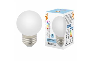 Лампа светодиодная Volpe COLOR LED-G45-1W/6000K/E27/FR/С шар холодный белый 