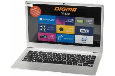 Ноутбук Digma CITI E301 Atom X5 Z8350/4Gb/32Gb/Intel HD Graphics 400/13.3"/IPS/HD (1920x1080)/Windows 10 Home Multi Language 64/silver/WiFi/WiMax/BT/Cam/8000mAh