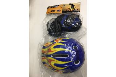 Комплект защиты - шлем + наколенники + перчатки (Синий огонь)