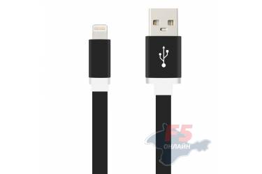 Кабель USB Krutoff для iPhone 5/6 плоский (1m) черный в коробке