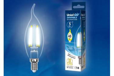 Светодиодная (LED) Лампа FIL (прозр. - ДИММЕР) Uniel LED-CW35-5W/WW/E14/CL/DIM свеча на ветру