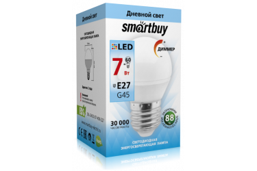 Светодиодная (Диммер !!!) Лампа Smartbuy-G45D-07W/3000/E27