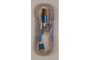 Кабель USB для Iphone 5,6s 8 pin, текстиль, голубой, 1м