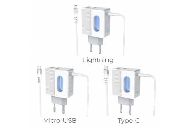 CЗУ Hoco C75 Imperious dual port charger + Micro White