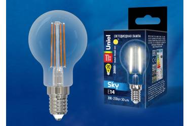 Светодиодная (LED) Лампа FIL (прозрачная) Uniel LED-G45-11W/3000K/E14/CL шар прозр