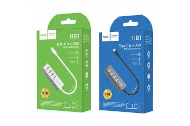 Адаптер Hoco HB1 Type-C to 4 USB ports converter metal gray