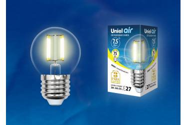 Светодиодная (LED) Лампа FIL (прозрачная) Uniel LED-G45-7,5W/WW/E27/CL Air шар прозр