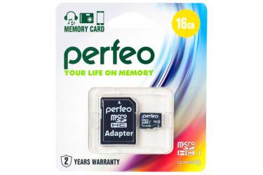 Карта памяти Perfeo MicroSDHC 16GB Class 10 Perfeo + adapter