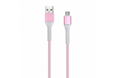 Кабель USB Smartbuy Micro кабель в TPE оплетке Flow 3D, 1м. мет.након., <2А, розовый