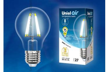 Светодиодная (LED) Лампа FIL (прозрачная) Uniel LED-A60-8W/NW/E27/CL AIR стандарт