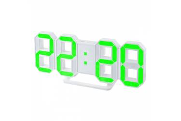 LED часы-будильник Perfeo "LUMINOUS", белый корпус / зелёная подсветка (PF-663)
