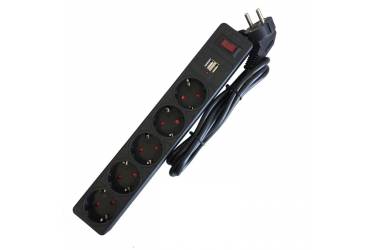 Сетевой фильтр Smartbuy с USB, 10А, 2 200 Вт, 5 розеток, длина 1,8 м, черный
