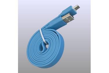 Кабель USB micro, плоский  голубой, 1м