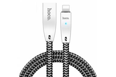 Кабель USB Hoco U11 lightning (1.2M) светоотражающий плетеный из цинкового сплава, Черный