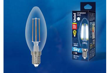 Светодиодная (LED) Лампа FIL (прозрачная) Uniel LED-C35-11W/4000K/E14/CL Sky свеча