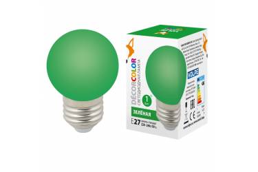 Лампа светодиодная Volpe COLOR LED-G45-1W/GREEN/E27/FR/С шар зеленый