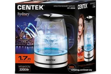 Чайник электрический Centek CT-0058 Sydney стекло, 1.7л, 2200Вт, LED-подсветка, отделка нерж.