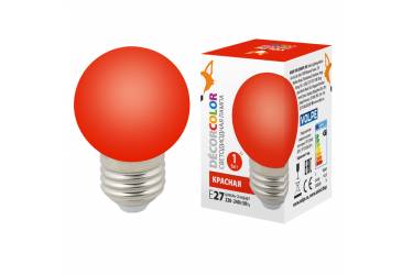Лампа светодиодная Volpe COLOR LED-G45-1W/RED/E27/FR/С шар красный