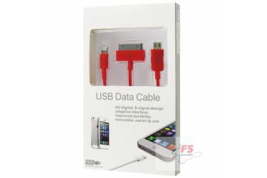 Кабель USB 4в1 (iPhone 5/iPhone 4/Galaxy Tab/micro USB) 0.2м, красный, в коробке
