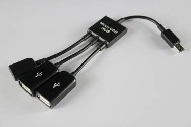 Кабель USB micro плоский 2 usb + OTG черный в уп.