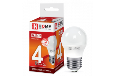 Лампа светодиодная IN HOME LED-ШАР-VC 4Вт 230В Е27 6500К 360Лм