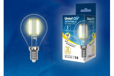 Светодиодная (LED) Лампа FIL (прозр. - ДИММЕР) Uniel LED-G45-5W/WW/E14/CL/DIM Air шар