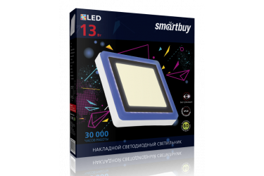 Накладной (LED) светильник Квадрат с син. подсветкой DLB Smartbuy-18w/3000K+B/IP20, 245*245, 3 режим